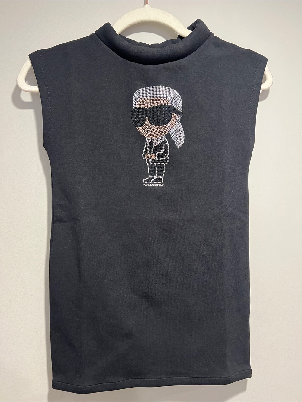 Karl Lagerfeld Black Girls Sleeveless Mock Neck Dress with Rhinestone Logo